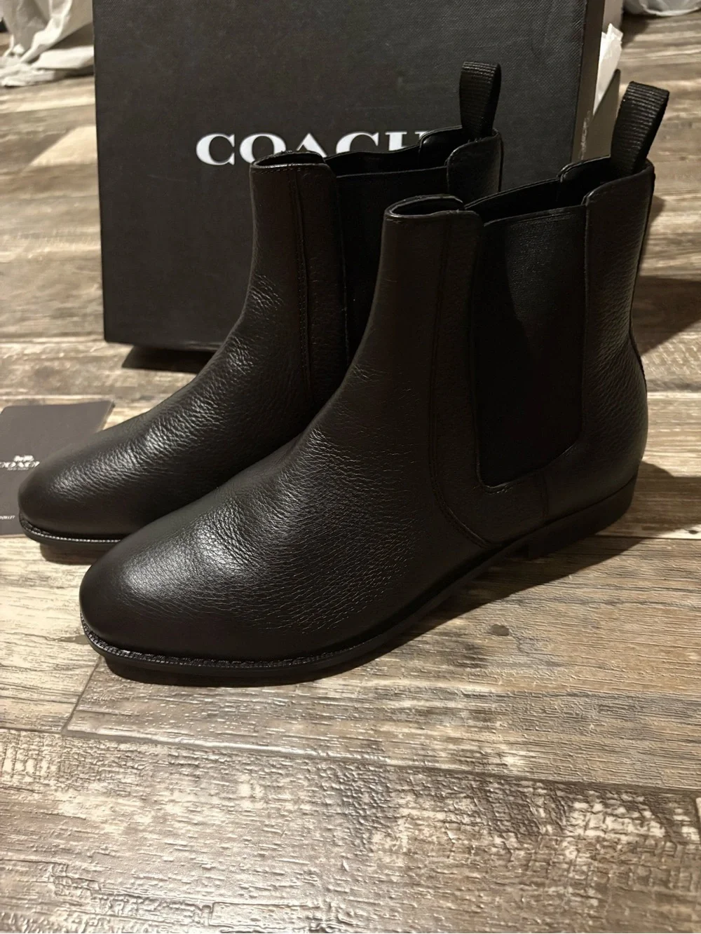Coach Men’s Graham Chelsea Black Pebbled Leather Boots